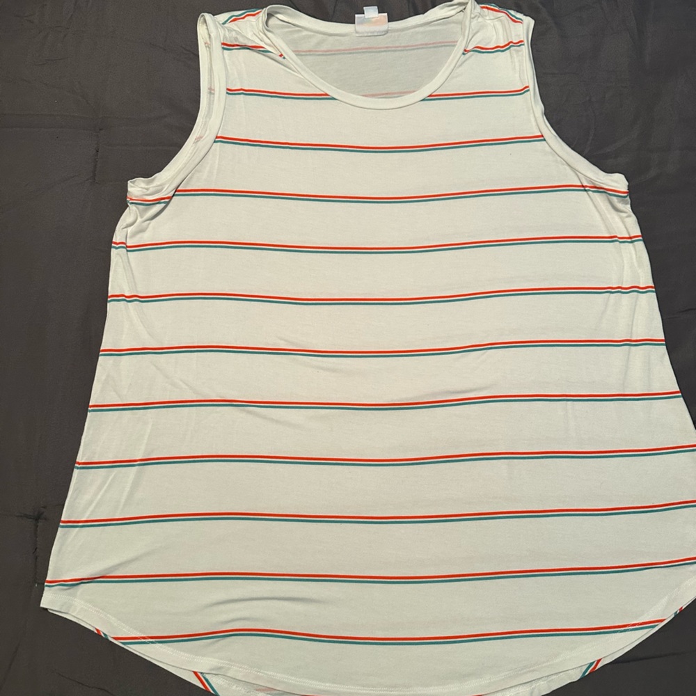 Lularoe tank top white with colored stripes 2XL great condition smoke free home
